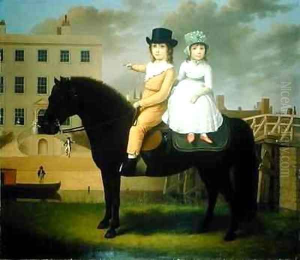 Two Children Seated On A Black Pony Oil Painting by Nathan Theodore Fielding