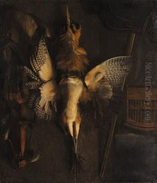 A Hunting Still Life With A Dead Bittern And Implements Of Thechase Oil Painting by Abraham van Dijck