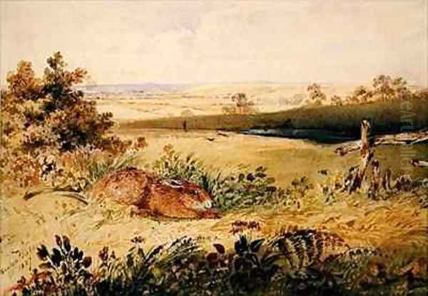 Hare in a Landscape Oil Painting by Newton Fielding