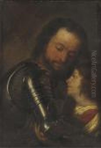 A Page Arming A Knight Oil Painting by Justus van Egmont