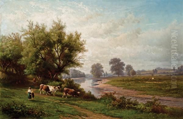 Landscape With Cattle Oil Painting by Hendrik D. Kruseman Van Elten