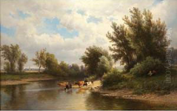 Esopus Creek Near Kingston, New York Oil Painting by Hendrik D. Kruseman Van Elten