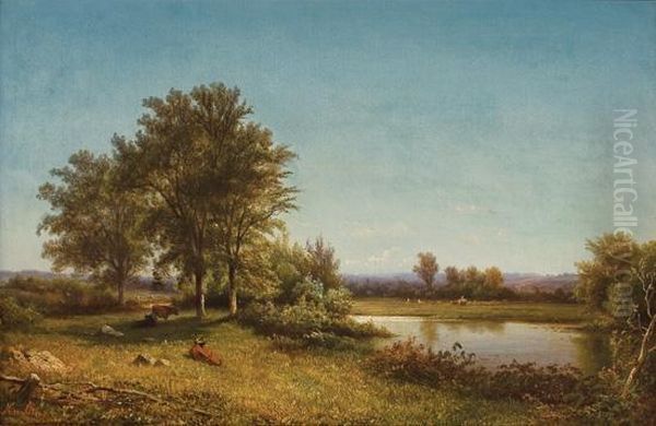 Cattle Resting In A Summer Landscape Oil Painting by Hendrik D. Kruseman Van Elten