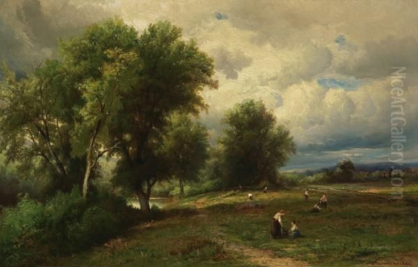 ''berry Grounds, Ulster County, Ny'' Oil Painting by Hendrik D. Kruseman Van Elten