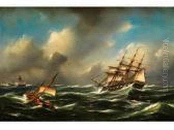 Segelschiffe Im Sturm Oil Painting by Govert Van Emmerik