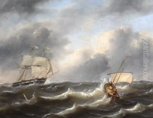 Ships In Choppy Waters Oil Painting by Govert Van Emmerik