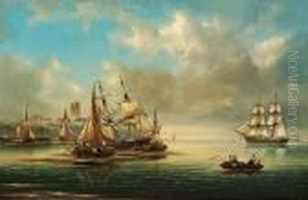 Coastal View With Dutch Sailing Ships Oil Painting by Govert Van Emmerik