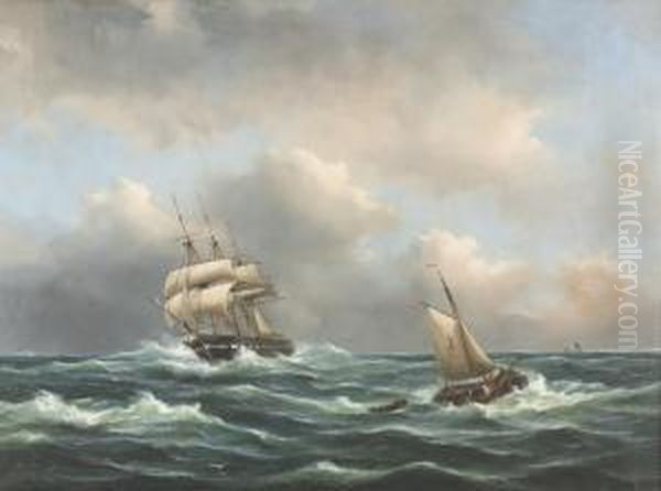 Segelschiffe Auf Sturmischer See. Oil Painting by Govert Van Emmerik