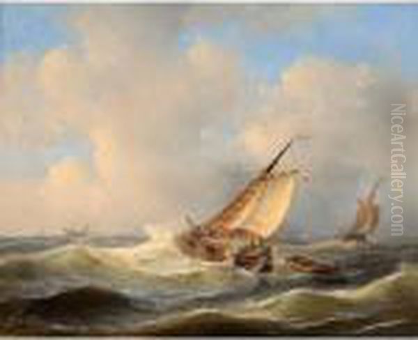 Shipping In Choppy Seas Oil Painting by Govert Van Emmerik