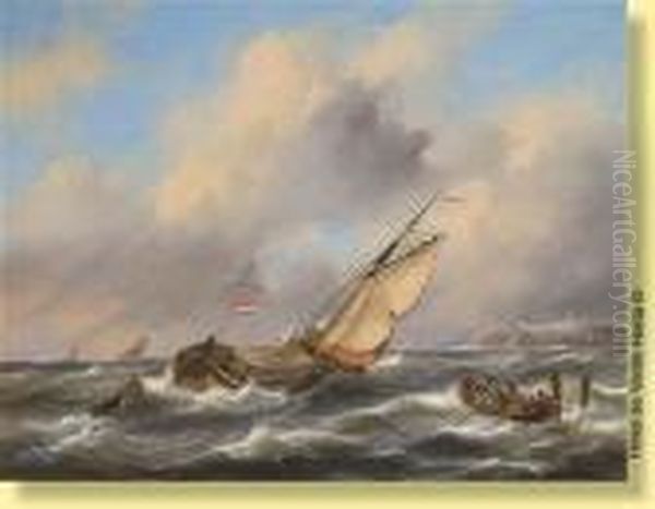 Scheldeboot Dans Un Estuaire Anime Oil Painting by Govert Van Emmerik