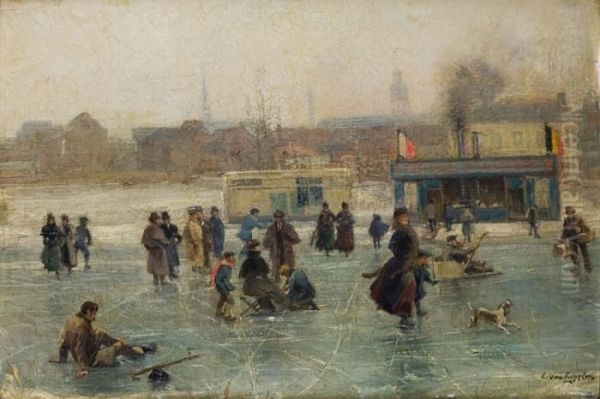 Patineurs Sur L'escaut Oil Painting by Louis Van Engelen