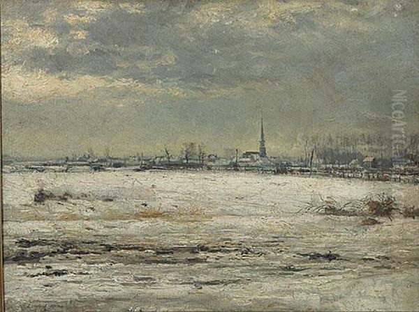 Landschap Te Boom In De Sneeuw. Oil Painting by Louis Van Engelen