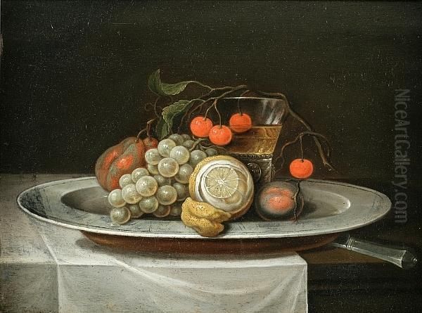 Still Life With Fruit On A Plate Oil Painting by Jacob Fopsen van Es