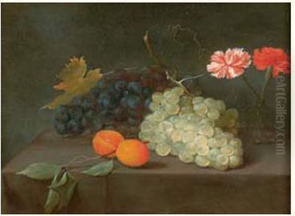 Nature Morte Aux Raisins, Abricots Et Fleurs Oil Painting by Jacob Fopsen van Es