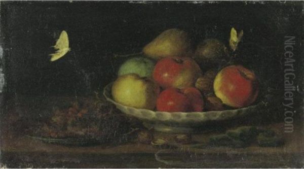 Nature Morte Avec Des Pommes Et Des Noix Nature Morte Avec Des Fleurs Dans Un Vase Oil Painting by Jacob Fopsen van Es