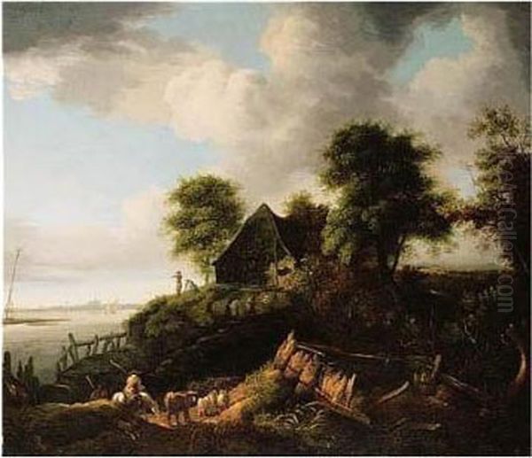 View Of Haarlem, With A Herdsman And His Animals In The Foreground Oil Painting by Jacob Fopsen van Es