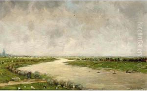 A River Landscape Oil Painting by Jan van Hemessen