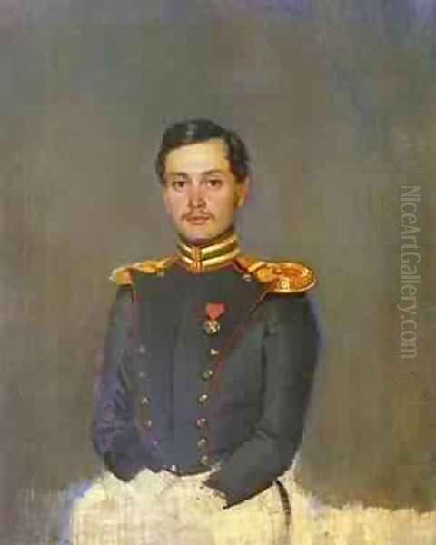 Portrait Of Second Captain Vannovsky 1849 Oil Painting by Pavel Andreevich Fedotov