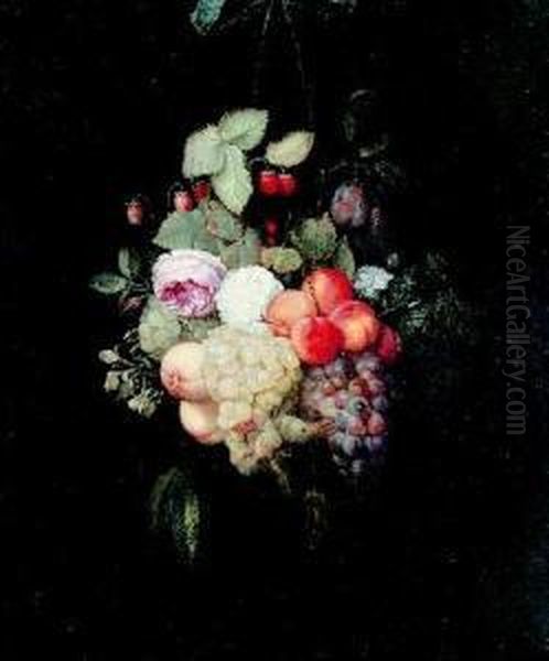 Blumen- Und Fruchtestillleben. Oil Painting by Frans Van Everbroeck