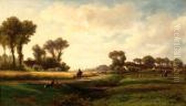 Figures In A Landscape Oil Painting by Adriaen van Everdingen