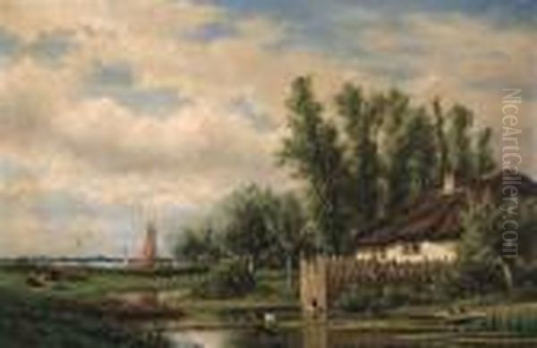 River Landscape (1860) Oil Painting by Adriaen van Everdingen