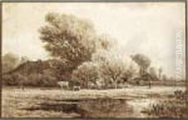 A Landscape With Cows Near A Pool Oil Painting by Adriaen van Everdingen