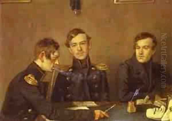 Andrey Grigoriy And Alexander Druzhinin 1840s Oil Painting by Pavel Andreevich Fedotov