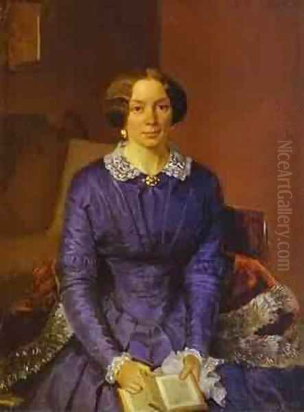 Portrait Of M I Krylova 1850-51 Oil Painting by Pavel Andreevich Fedotov