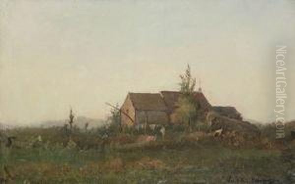 Hoeve In Landschap Oil Painting by Joseph Van Genegen