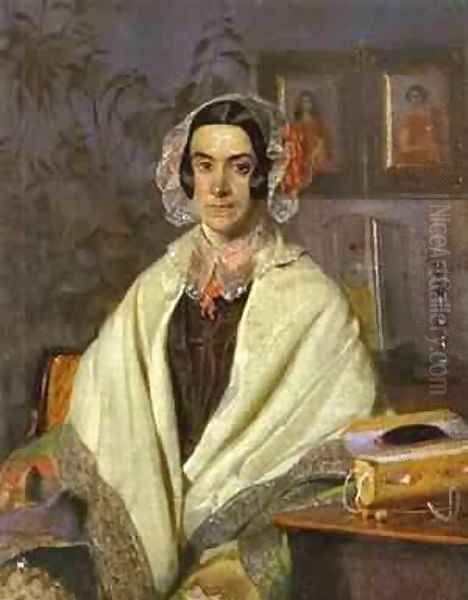 Portrait Of O P Zhdanovich Nee Chernyshova 1846-47 Oil Painting by Pavel Andreevich Fedotov