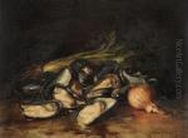 Still Life With Mussels And Onions Oil Painting by Joseph Van Genegen