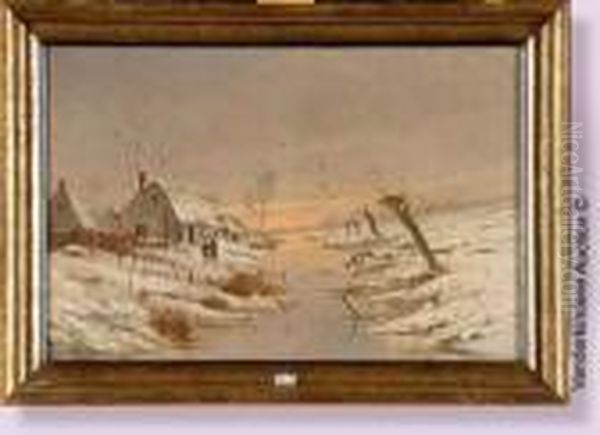 Paysage Anime Sous La Neige Oil Painting by Joseph Van Genegen