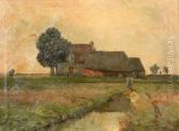 Landscape With Farmhouse And Brook Oil Painting by Joseph Van Genegen