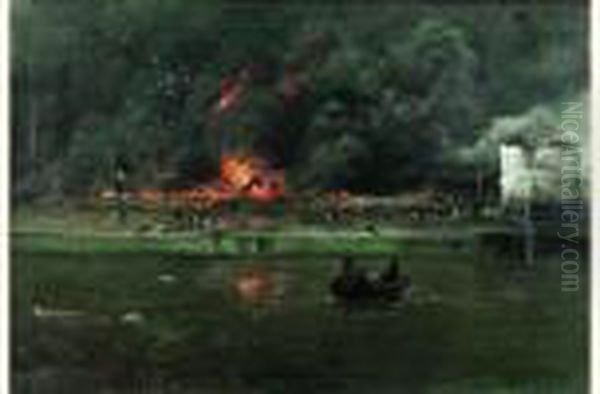 Incendie Des Magasins A Petrole Oil Painting by Joseph Van Genegen