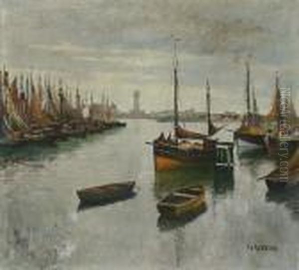 The Harbor Of Antwerp Oil Painting by Franz Van Genesen