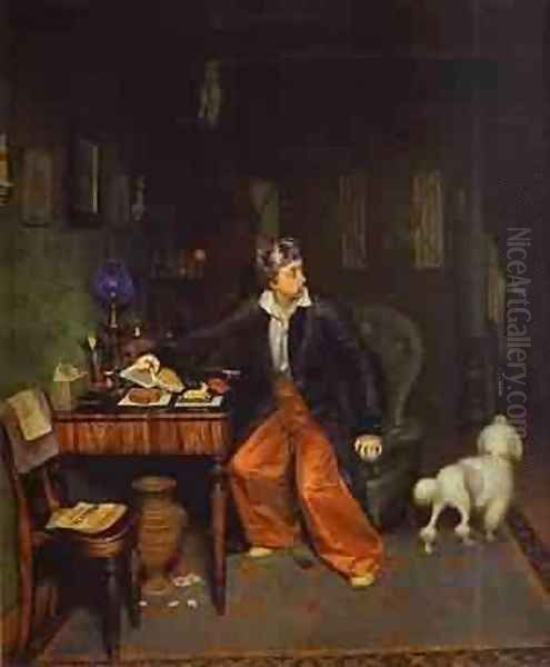 Untimely Guest (Aristocrats Breakfast) 1849-50 Oil Painting by Pavel Andreevich Fedotov