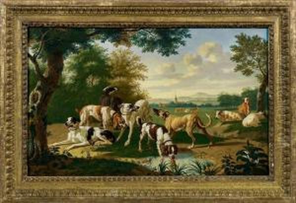 Jagdhundemeute In Weitersommerlandschaft Oil Painting by Jan van Gool