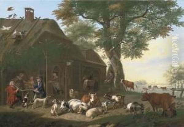 An Elegant Company By A Tavern Oil Painting by Jan van Gool