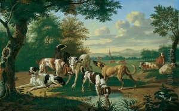 Landschaft Mit Einer Meute Jagdhunde. Oil Painting by Jan van Gool