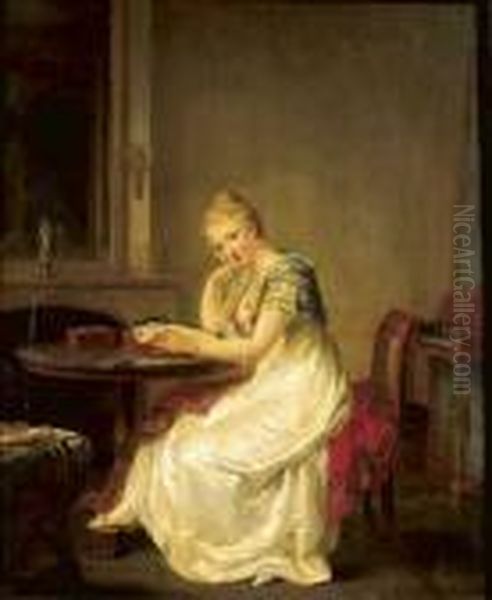 Portrait D'une Jeune Femme Ecrivant Une Lettre Oil Painting by Henri Nicolas Van Gorp