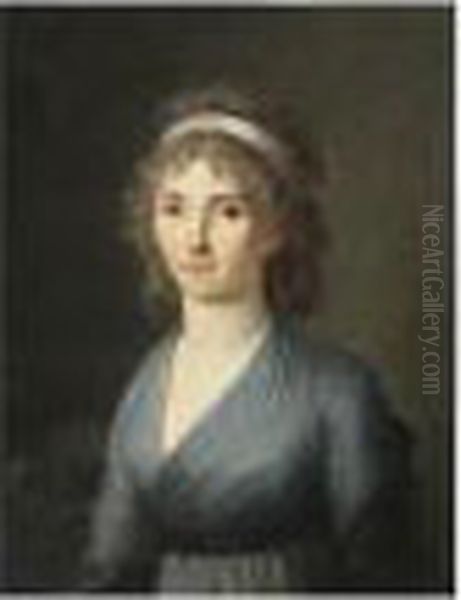 Portrait De Jeune Femme En Robe Bleue Oil Painting by Henri Nicolas Van Gorp