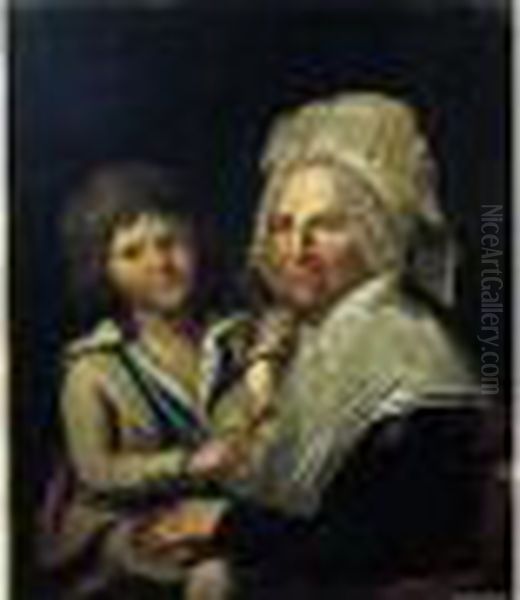 Portrait D'une Grand-mere Et De Son Petit Fils Oil Painting by Henri Nicolas Van Gorp