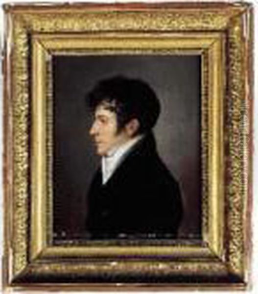 Portrait D'homme Au Col Blanc De Profil Sur Sa Toile D'origine Oil Painting by Henri Nicolas Van Gorp