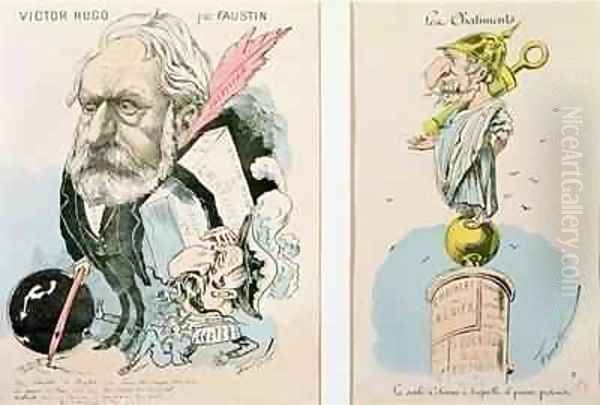 Caricatures of Victor Hugo 1802-85 and Napoleon III 1809-73 Oil Painting by (Faustin Betbeder) Faustin