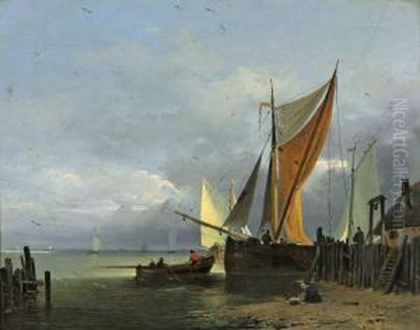 Kustenlandschaft Mit Fischerbooten Oil Painting by George Harvey