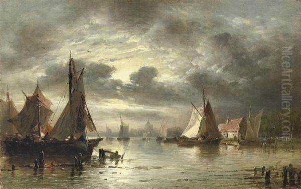 Shipping At Nightfall Oil Painting by George Harvey