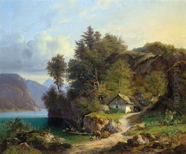 Motivo Nella Regione Del Salzkammergut Oil Painting by George Harvey