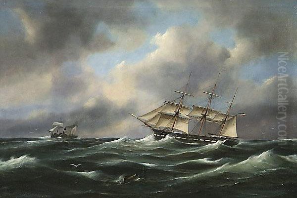 Veliero In Alto Mare Oil Painting by George Harvey