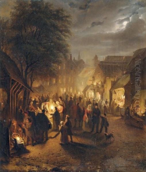 The Busy Nightmarket Oil Painting by George Harvey