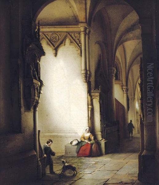 A Sunlit Church Oil Painting by George Harvey